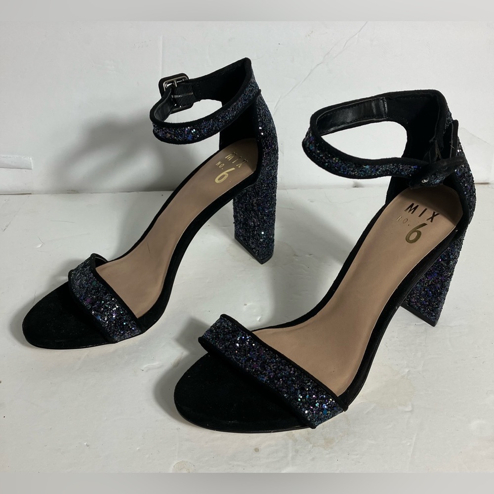 Mix No. 6 Women’s CYM Purple Glitter Strappy Block Heels NWOT